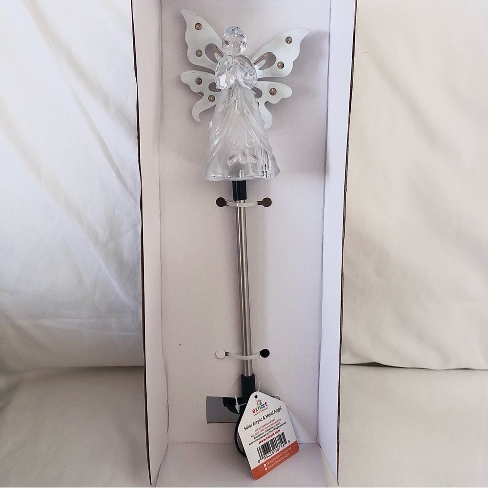NWT Exhart Garden Yard Clear Small Angel Solar LED Light Stake